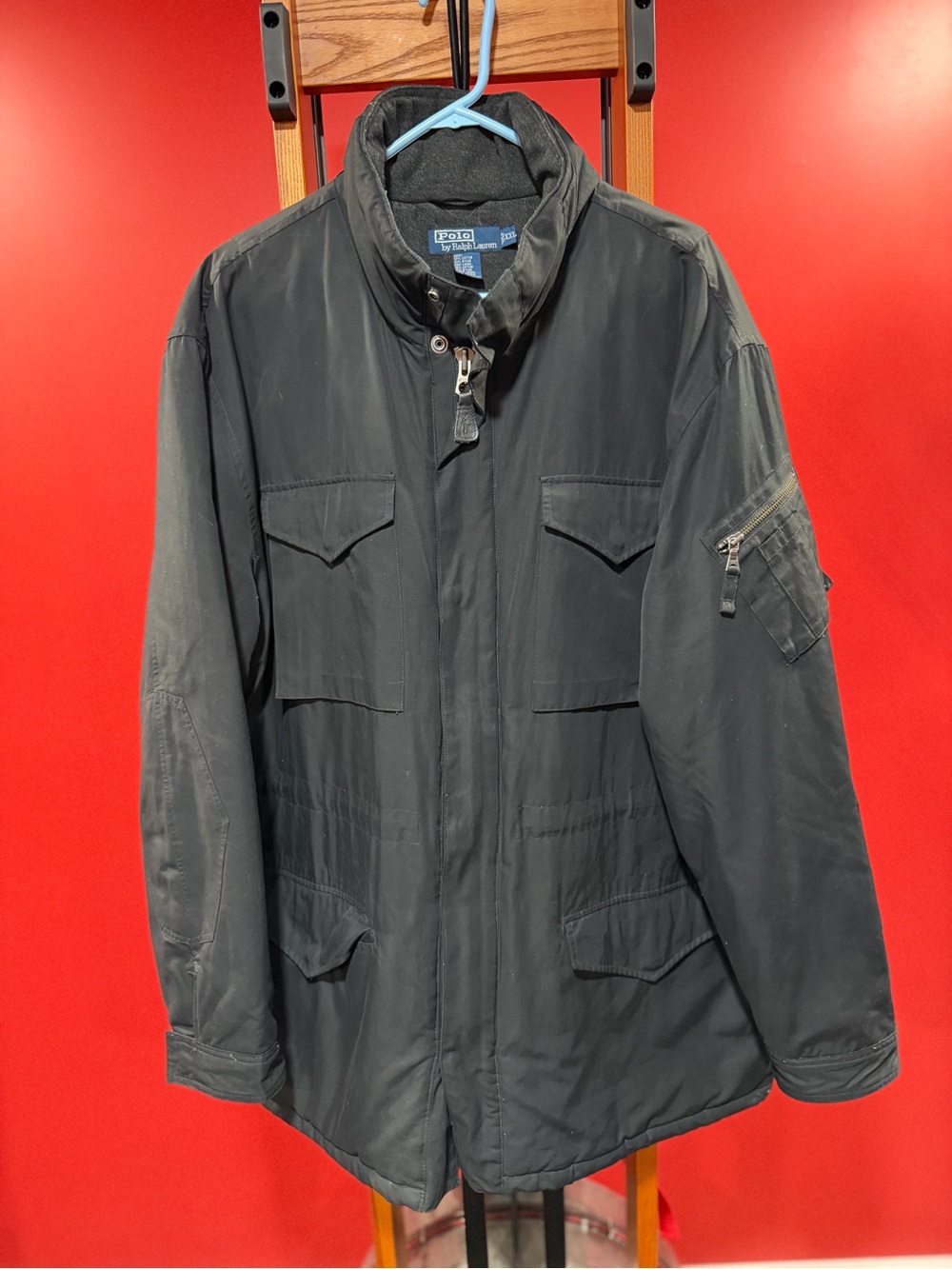 Vintage Polo Ralph Lauren Black Military Field Jacket XXL Utility Coat Lined